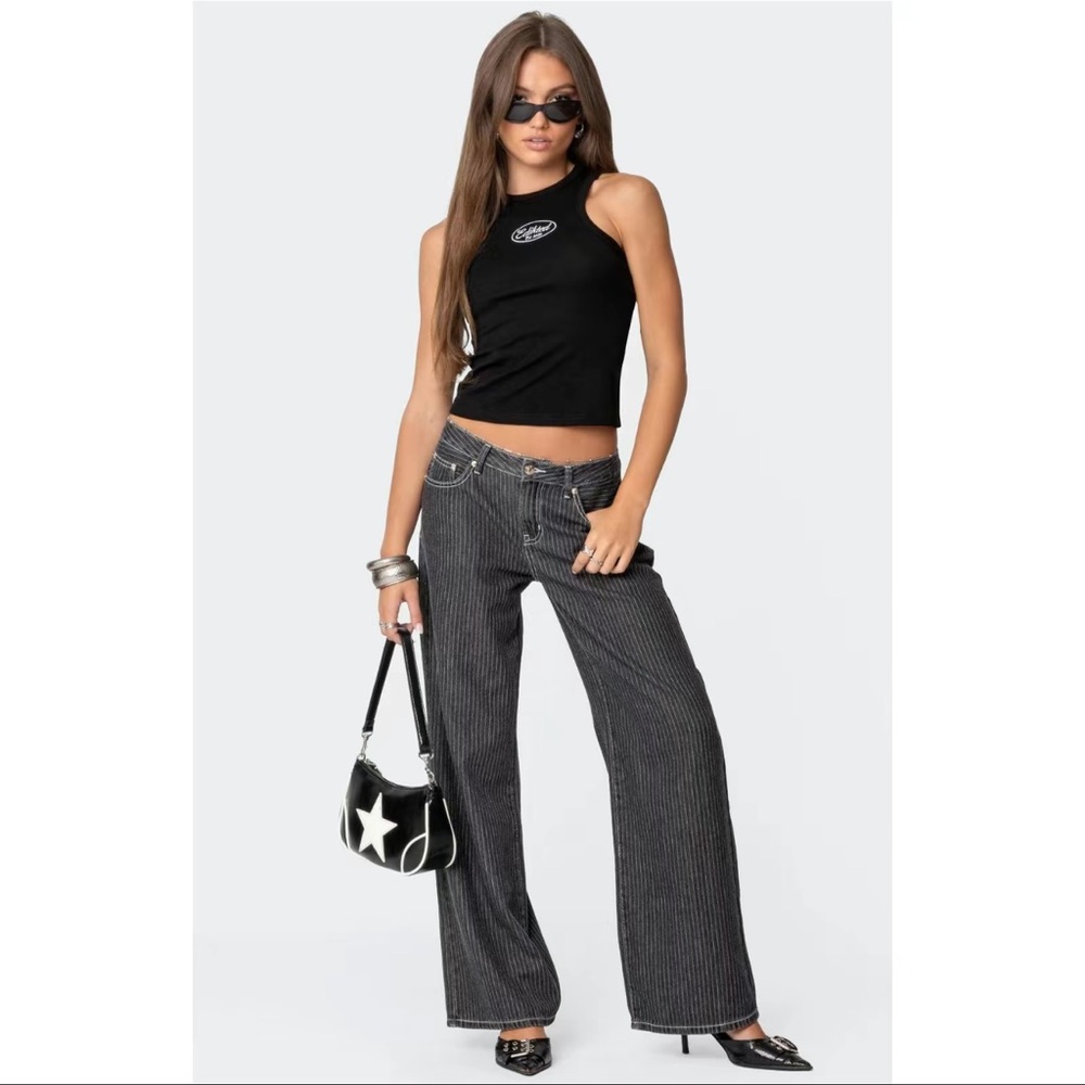 Edikted Black Pinstripe Jeans